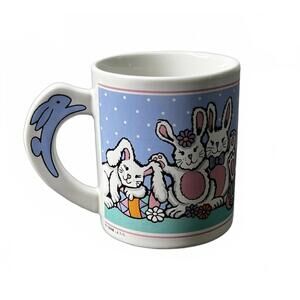 Vintage 1998 Bunny Themed Ceramic Mug with Dolphin Handle